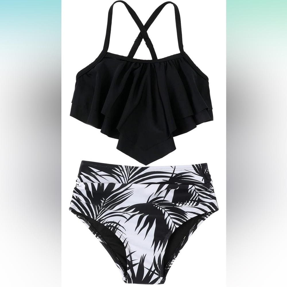 Girl's 2 Pieces Bikini Set Floral Print Summer Swimwear Bathing Suit